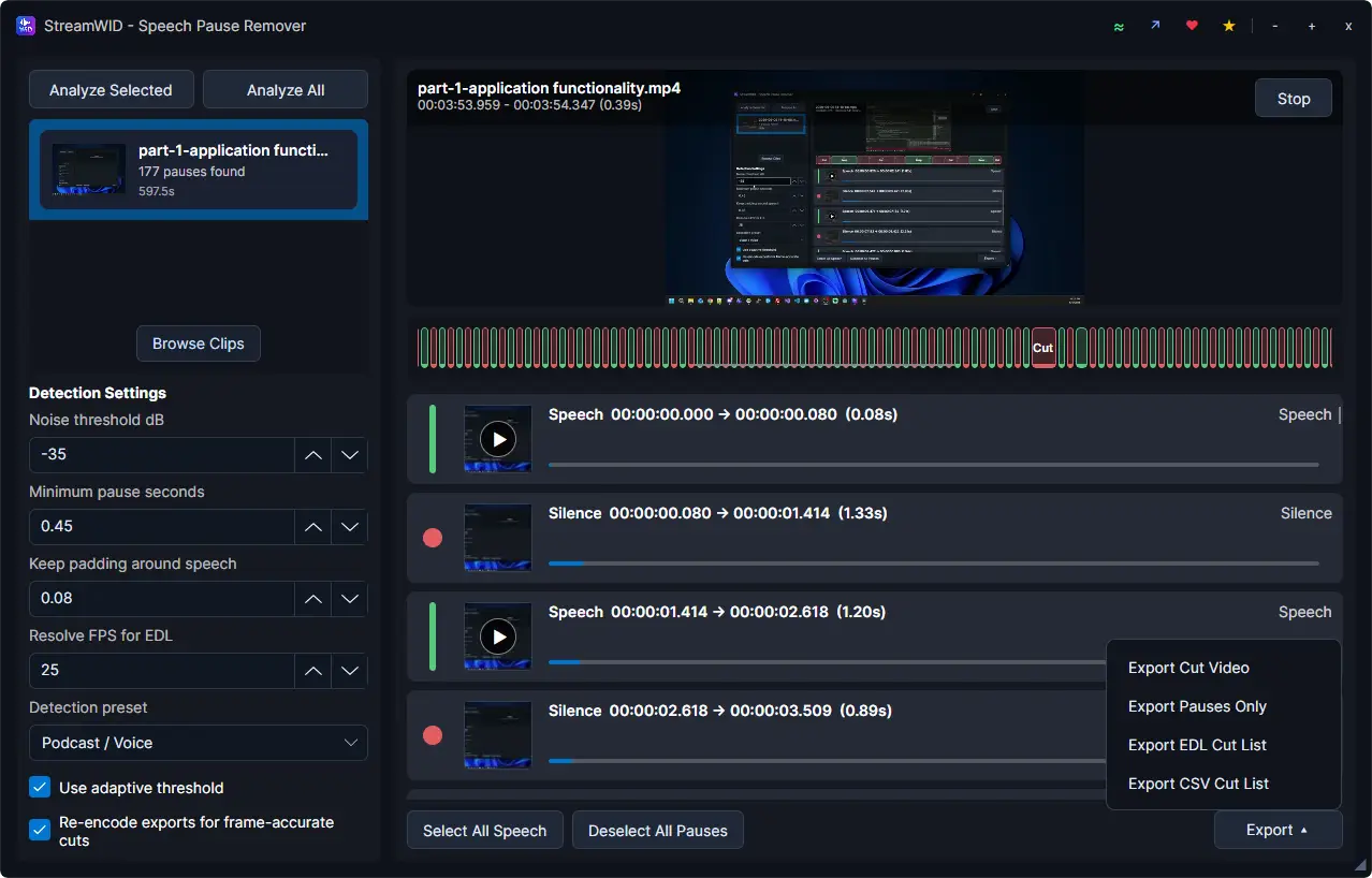 StreamWID application UI